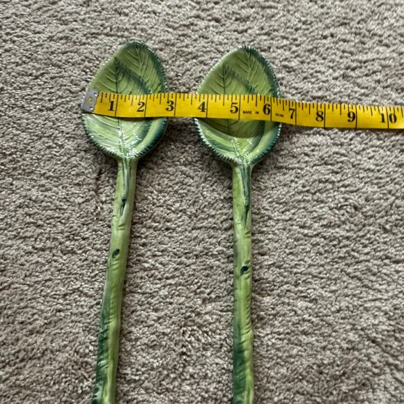SET of 2 Vintage Pizzato Glazed Ceramic Green Serving Spoons Handmade in Italy - Picture 8 of 9